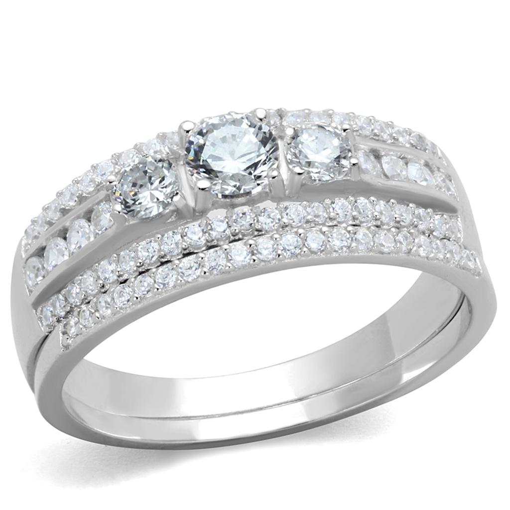 TS333 - Rhodium 925 Sterling Silver Ring with AAA Grade CZ in Clear