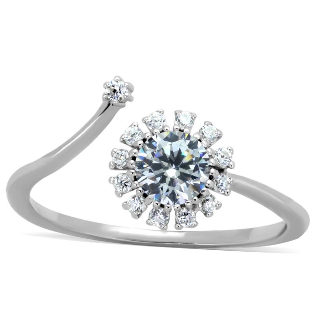 TS335 - Rhodium 925 Sterling Silver Ring with AAA Grade CZ in Clear