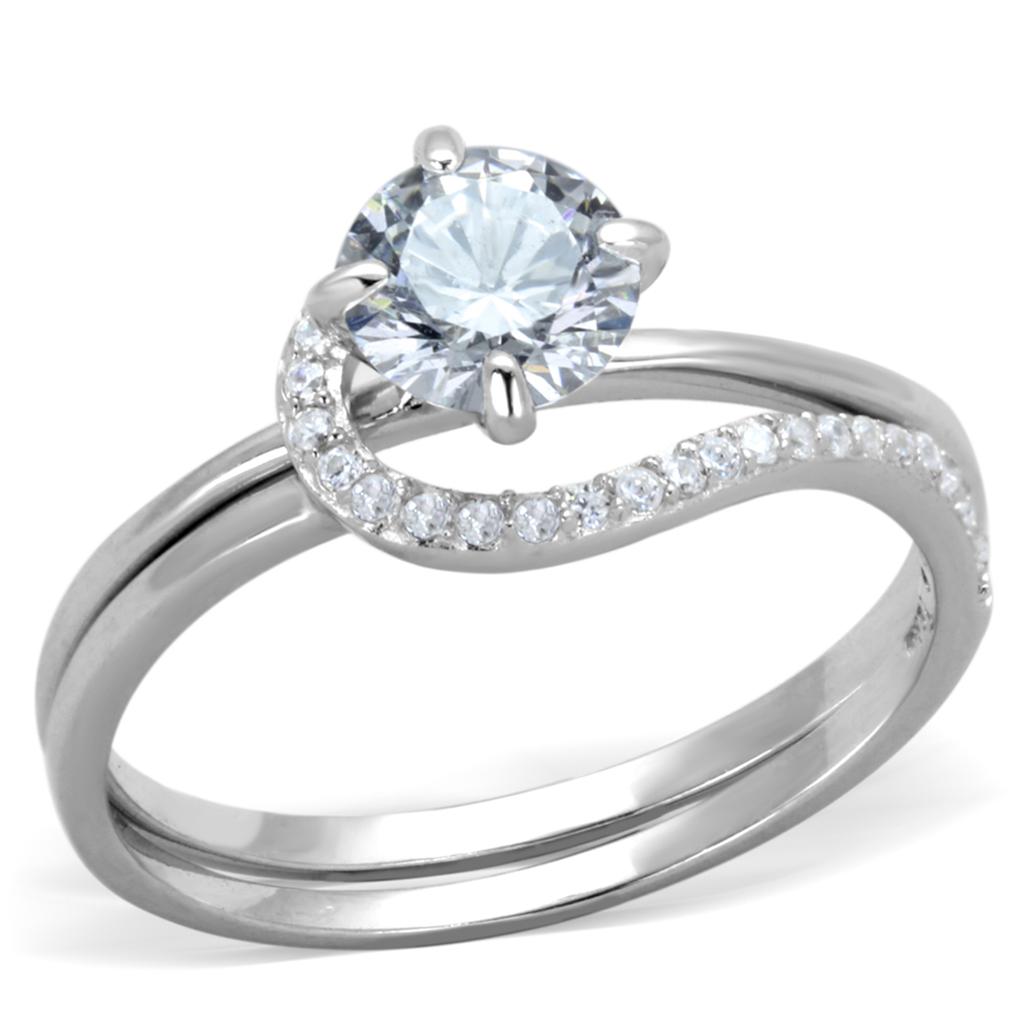 TS336 - Rhodium 925 Sterling Silver Ring with AAA Grade CZ in Clear