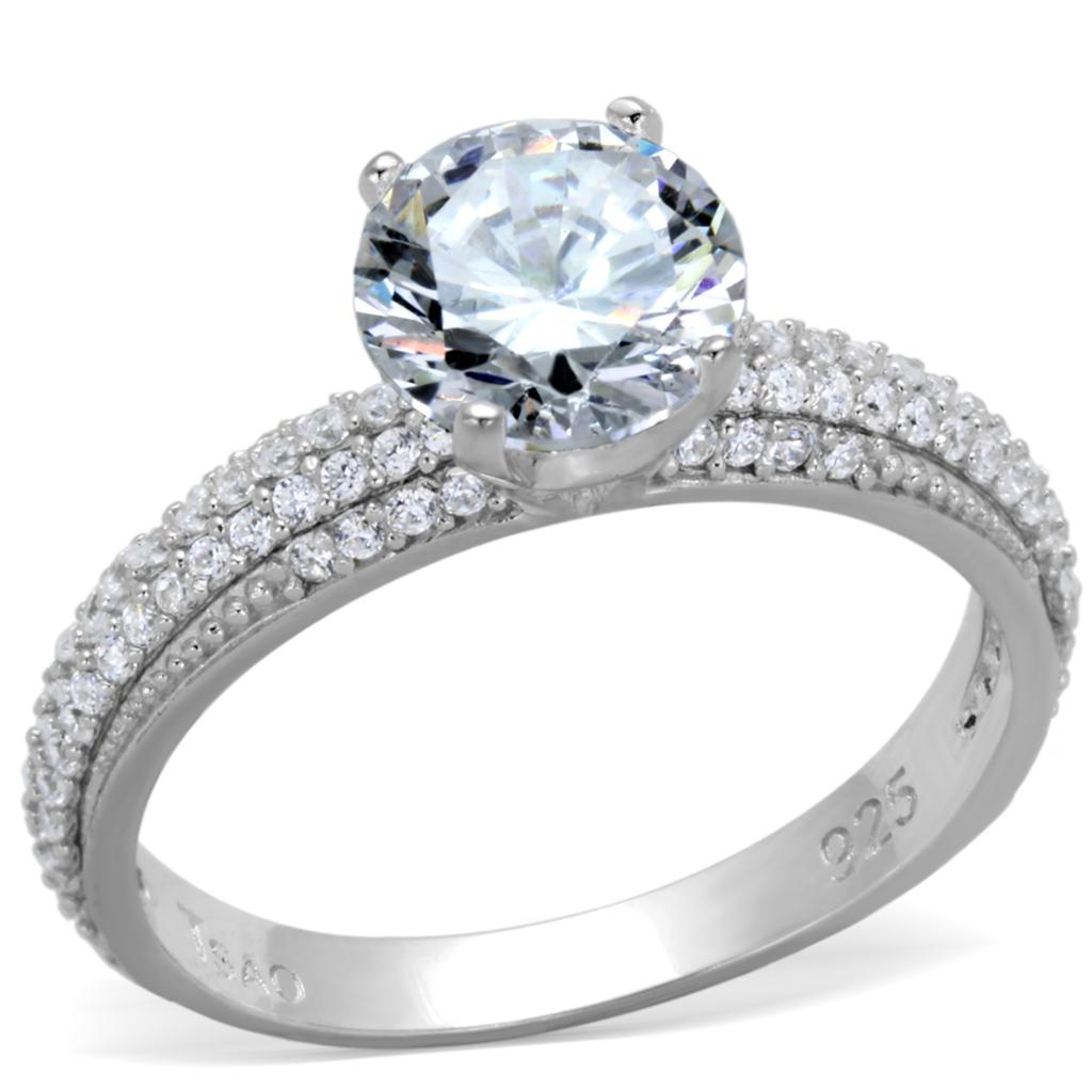 TS338 - Rhodium 925 Sterling Silver Ring with AAA Grade CZ in Clear
