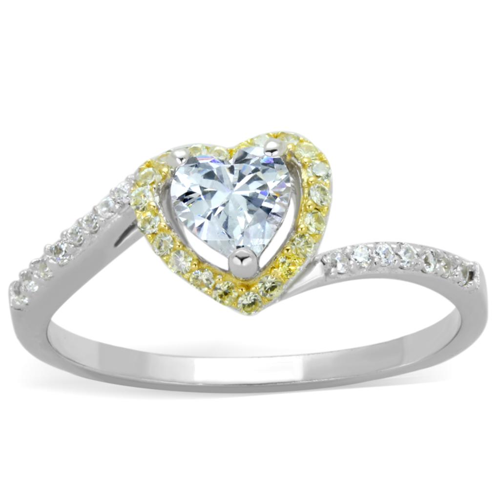 TS339 - Reverse Two-Tone 925 Sterling Silver Ring with AAA Grade CZ in Clear