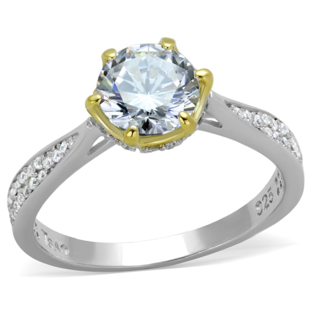 TS340 - Reverse Two-Tone 925 Sterling Silver Ring with AAA Grade CZ in Clear