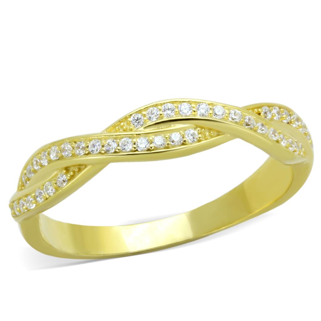 TS341 - Gold 925 Sterling Silver Ring with AAA Grade CZ in Clear