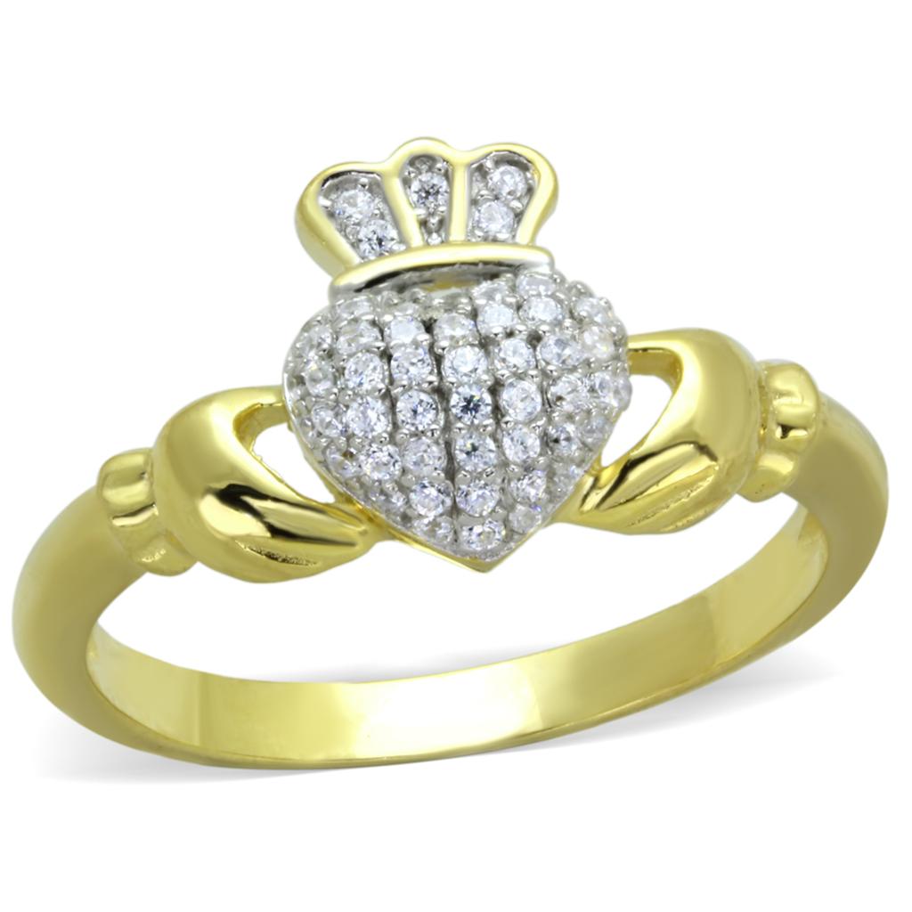 TS342 - Gold+Rhodium 925 Sterling Silver Ring with AAA Grade CZ in Clear