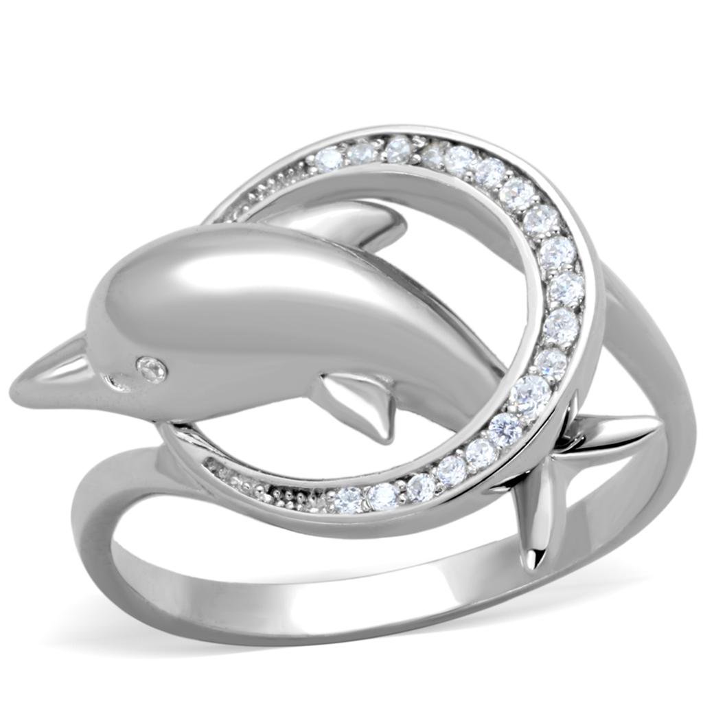 TS343 - Rhodium 925 Sterling Silver Ring with AAA Grade CZ in Clear