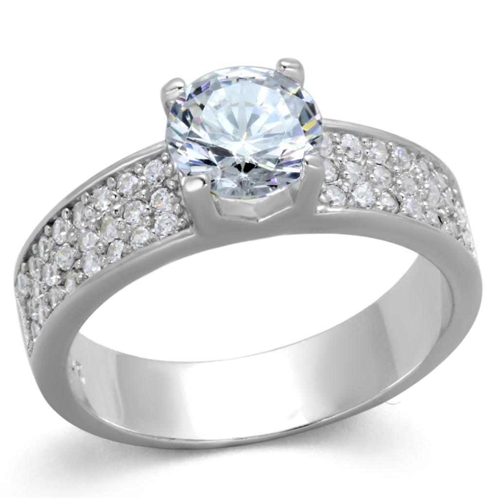 TS345 - Rhodium 925 Sterling Silver Ring with AAA Grade CZ in Clear