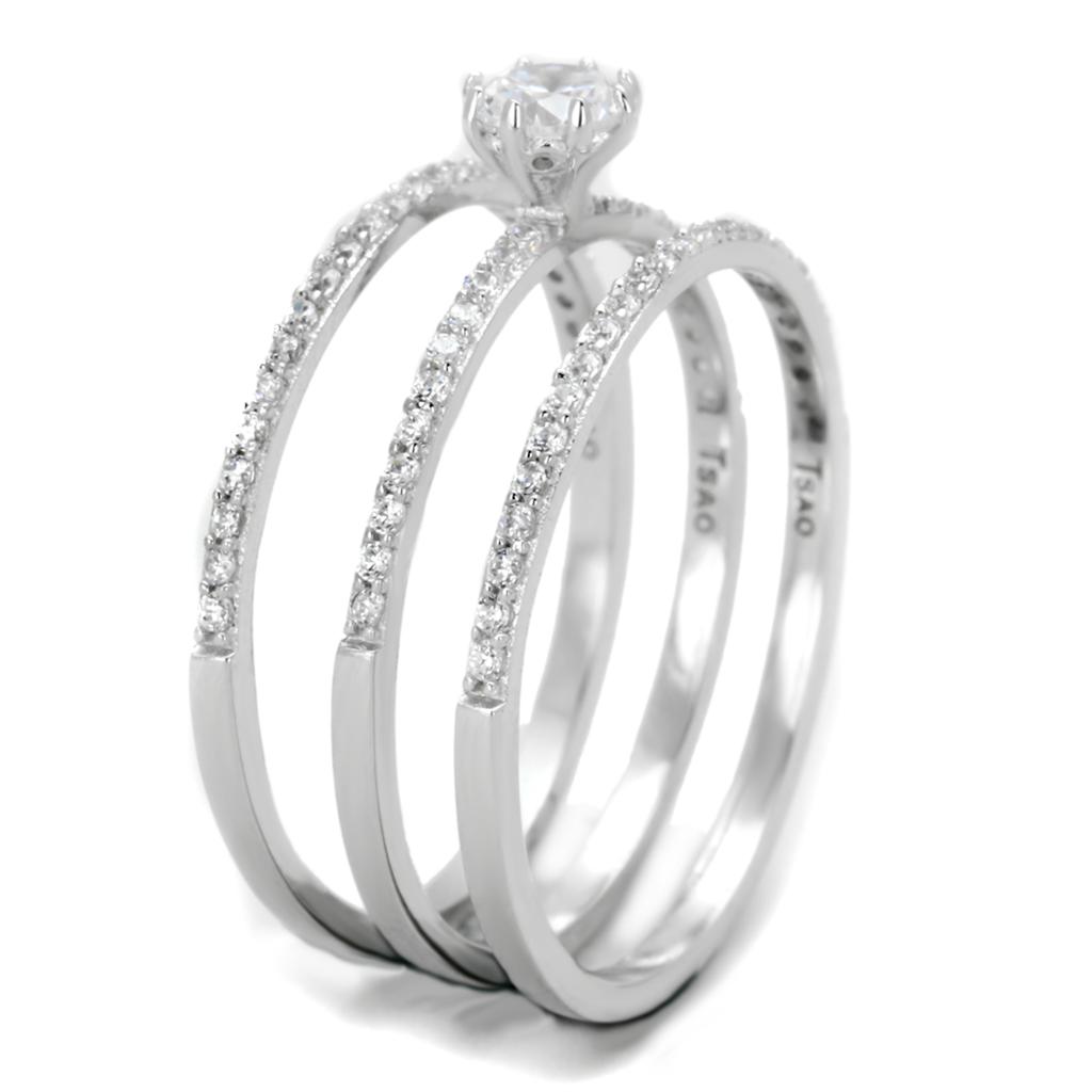 TS347 - Rhodium 925 Sterling Silver Ring with AAA Grade CZ in Clear