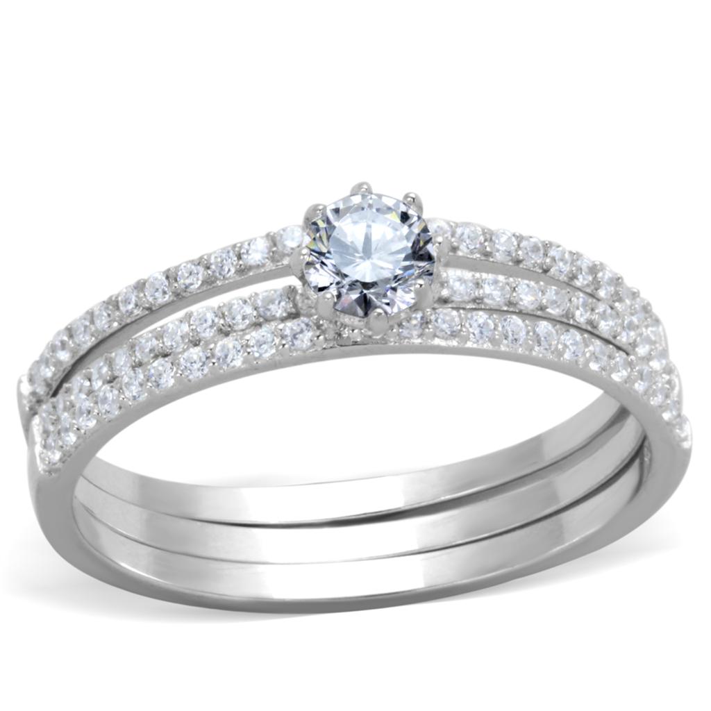 TS347 - Rhodium 925 Sterling Silver Ring with AAA Grade CZ in Clear