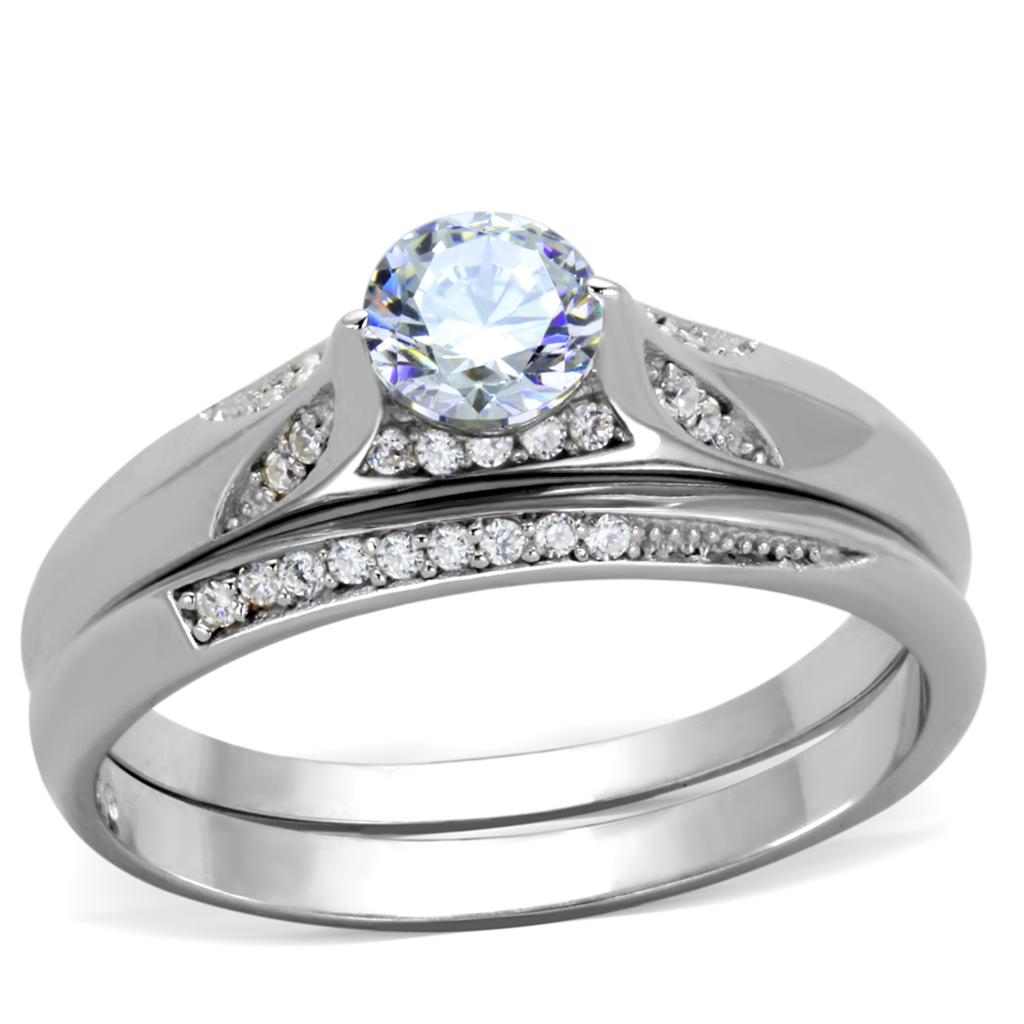 TS348 - Rhodium 925 Sterling Silver Ring with AAA Grade CZ in Clear