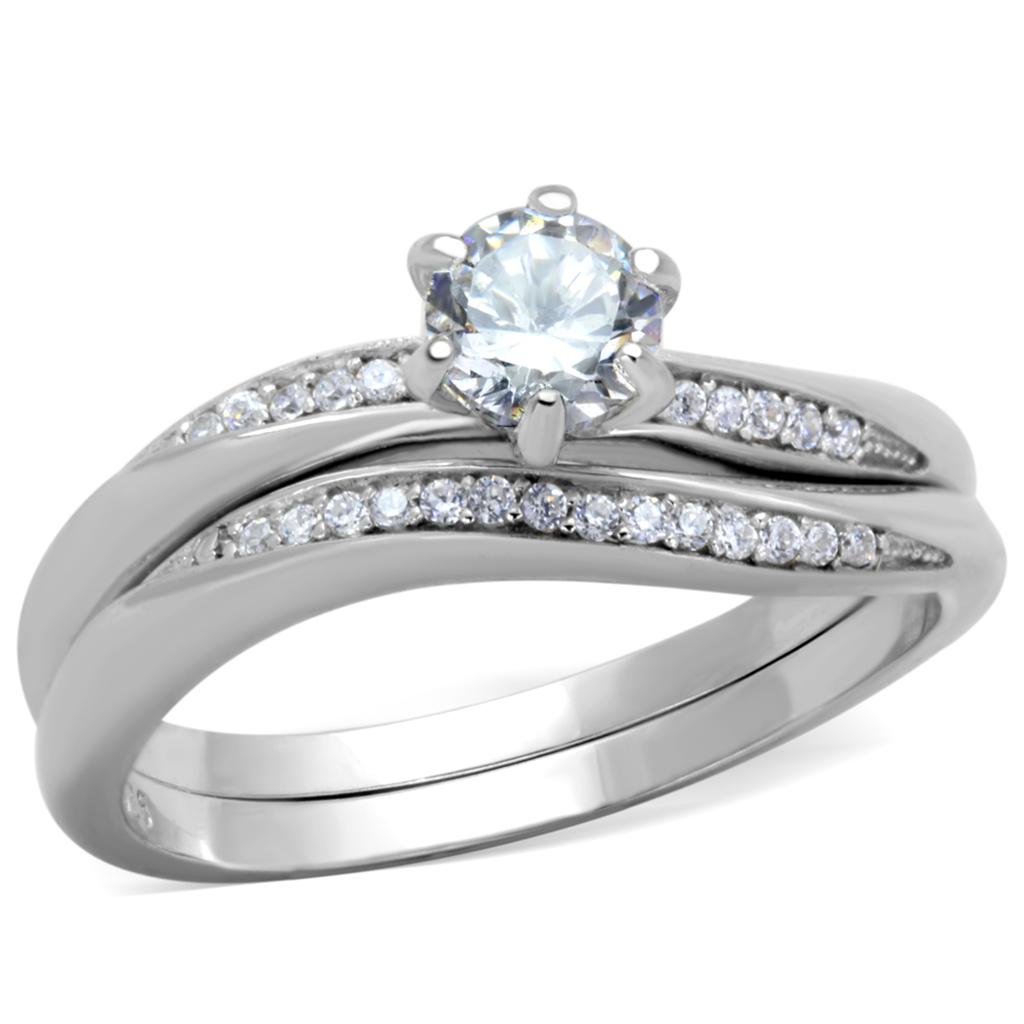 TS349 - Rhodium 925 Sterling Silver Ring with AAA Grade CZ in Clear