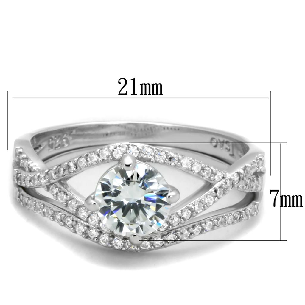 TS350 - Rhodium 925 Sterling Silver Ring with AAA Grade CZ in Clear