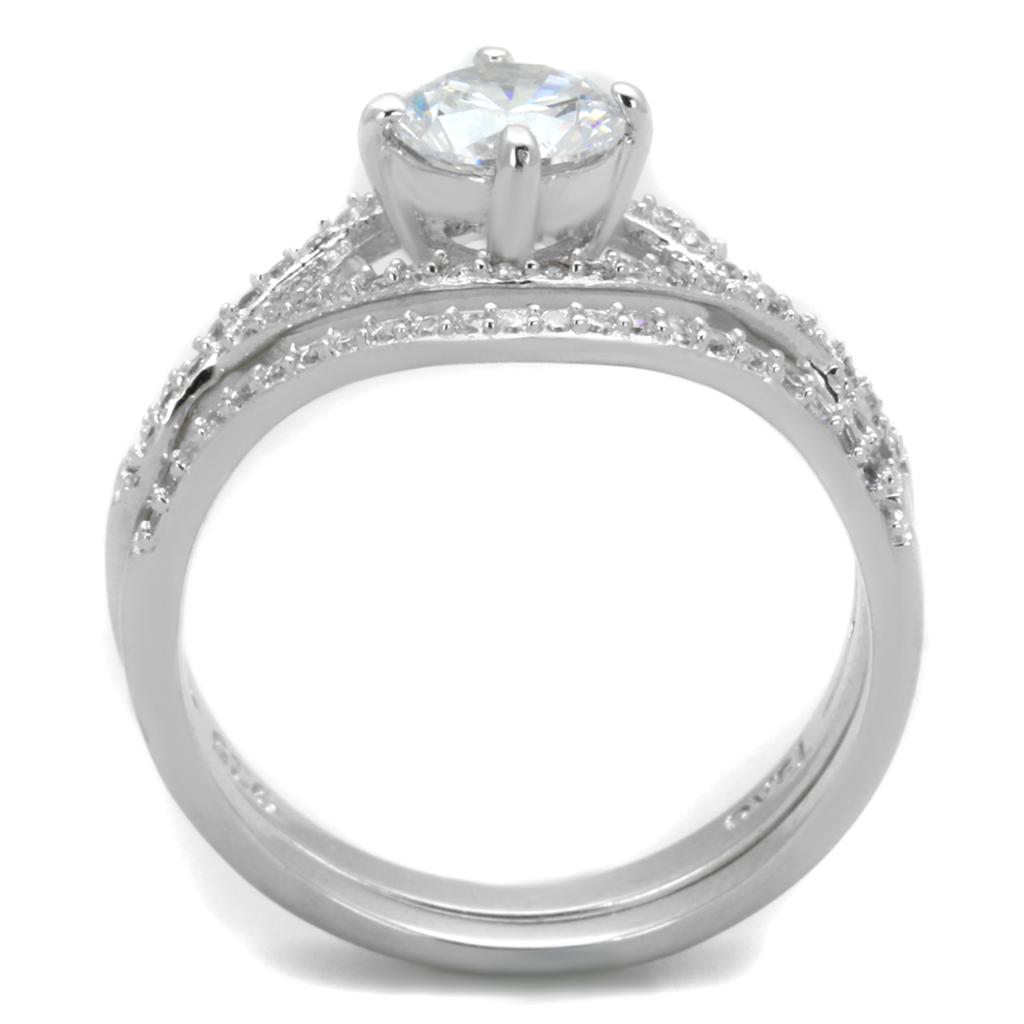 TS350 - Rhodium 925 Sterling Silver Ring with AAA Grade CZ in Clear