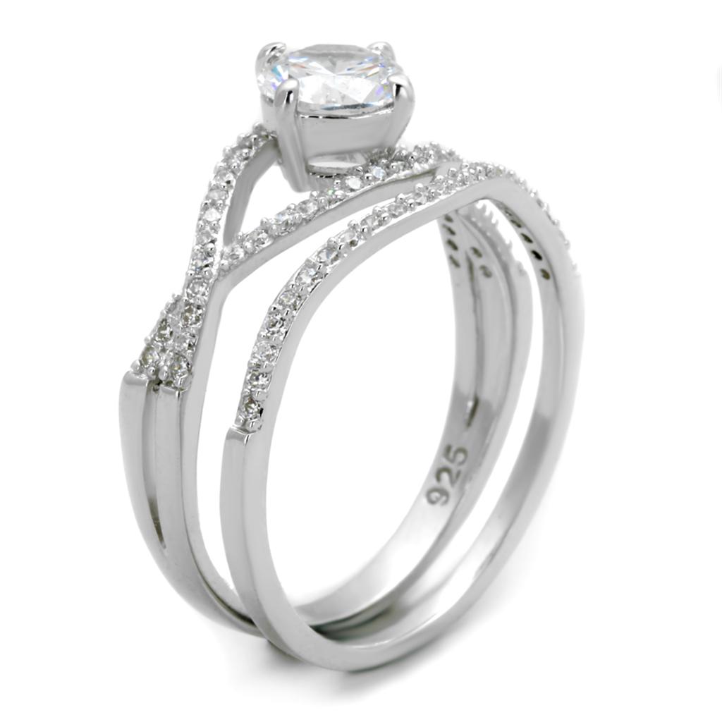 TS350 - Rhodium 925 Sterling Silver Ring with AAA Grade CZ in Clear