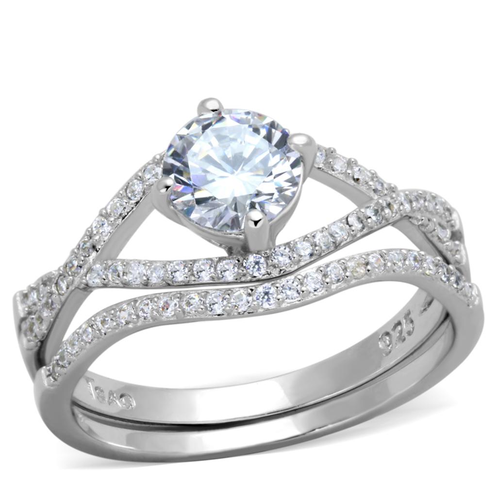 TS350 - Rhodium 925 Sterling Silver Ring with AAA Grade CZ in Clear