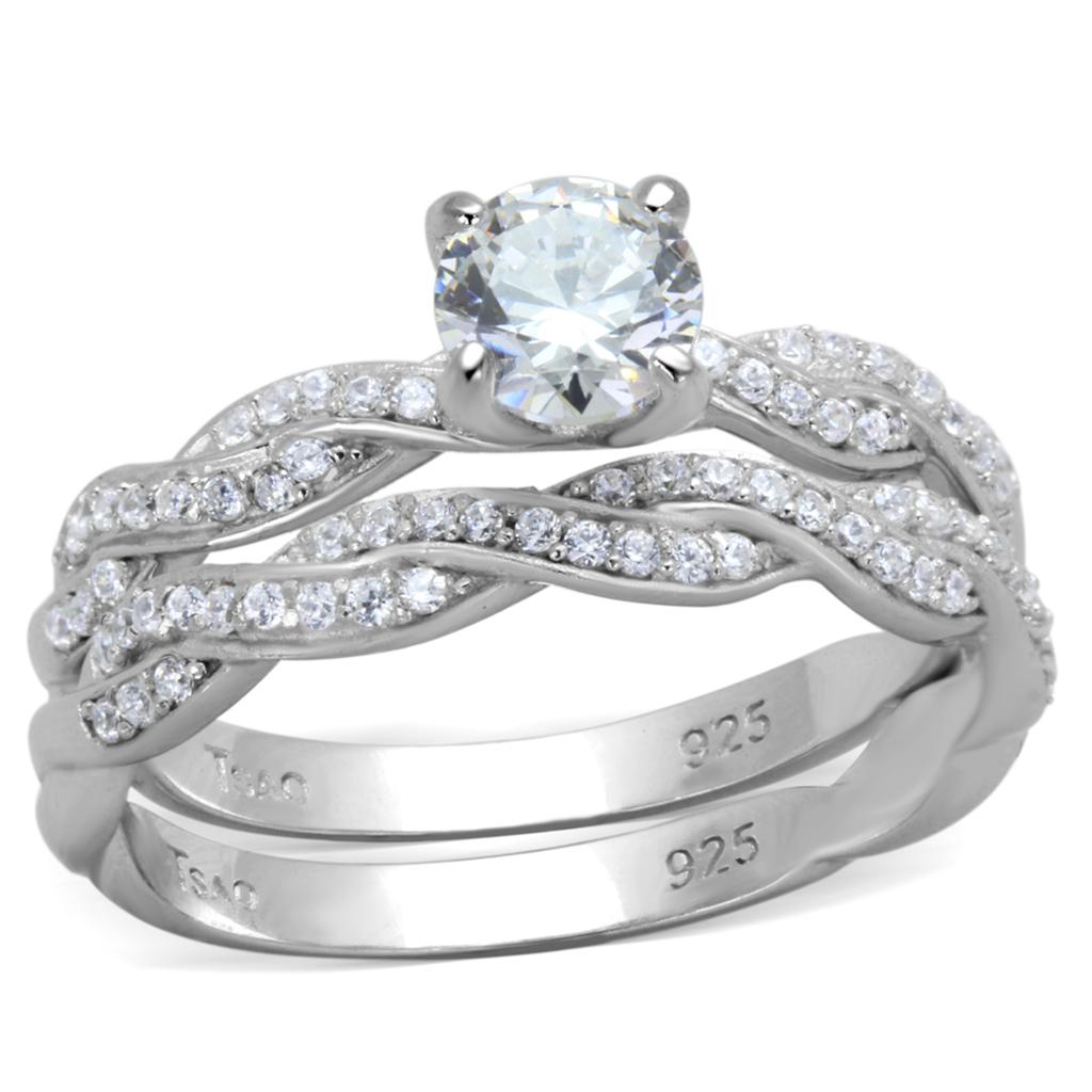 TS353 - Rhodium 925 Sterling Silver Ring with AAA Grade CZ in Clear