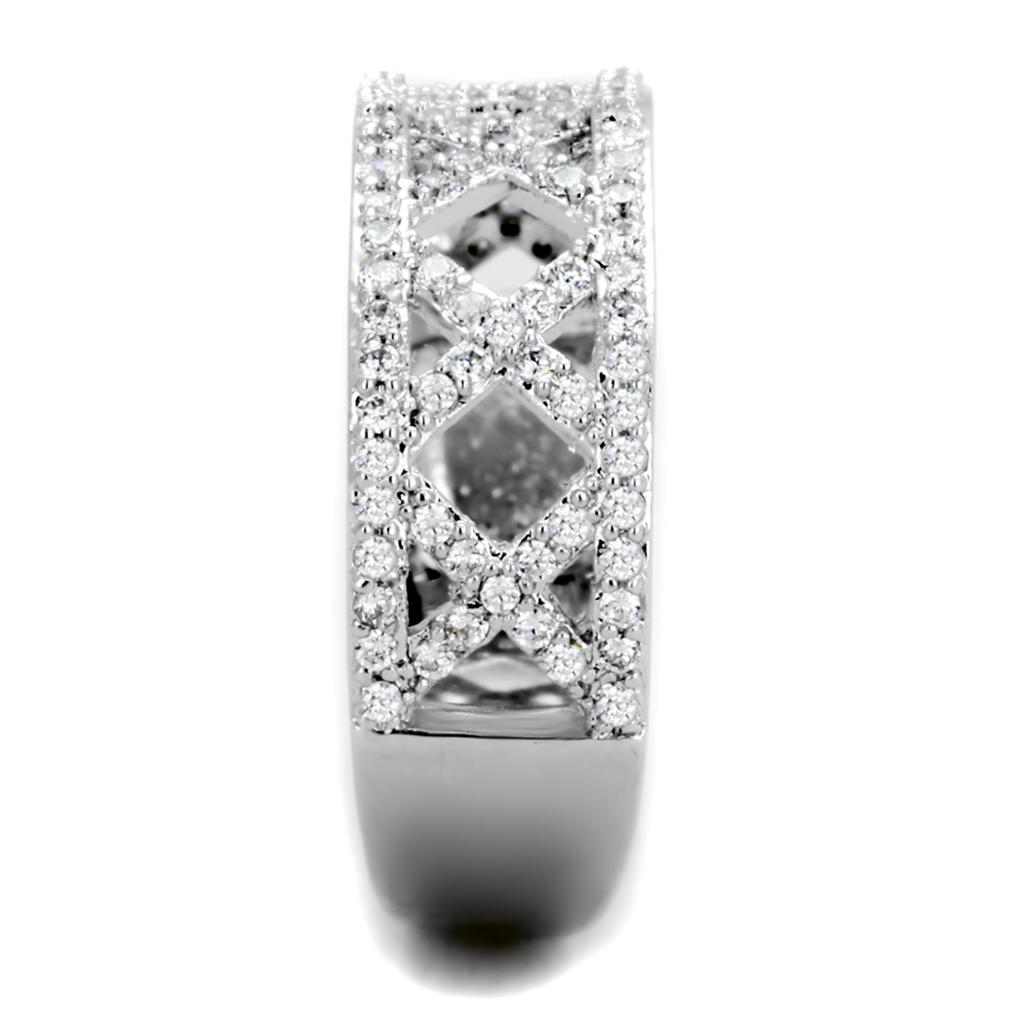 TS354 - Rhodium 925 Sterling Silver Ring with AAA Grade CZ in Clear