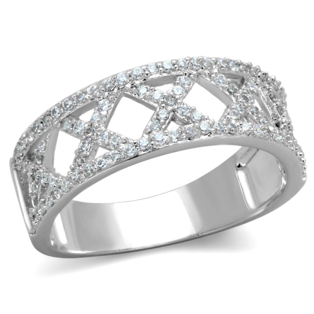 TS354 - Rhodium 925 Sterling Silver Ring with AAA Grade CZ in Clear