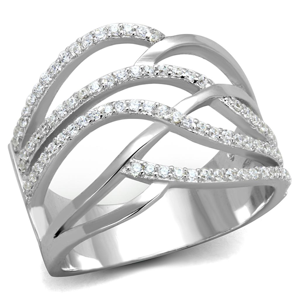 TS357 - Rhodium 925 Sterling Silver Ring with AAA Grade CZ in Clear