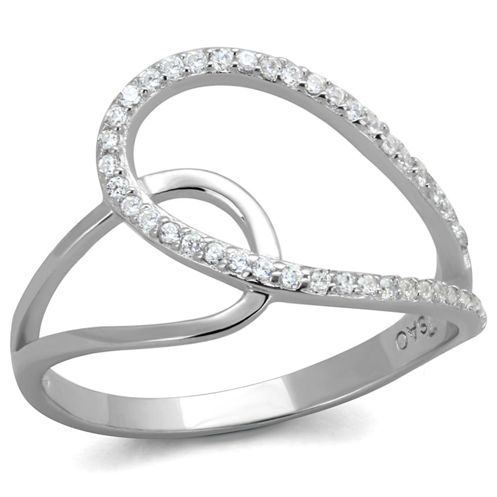 TS358 - Rhodium 925 Sterling Silver Ring with AAA Grade CZ in Clear