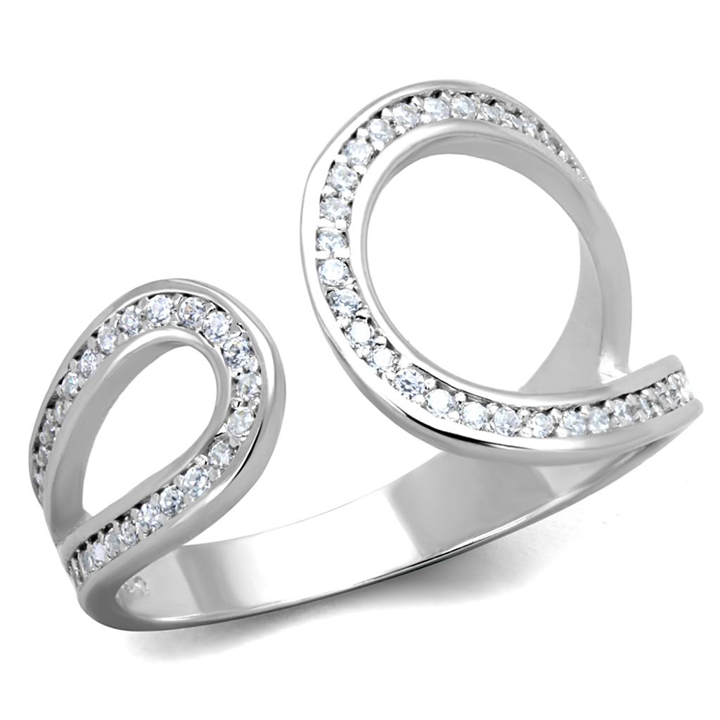 TS359 - Rhodium 925 Sterling Silver Ring with AAA Grade CZ in Clear
