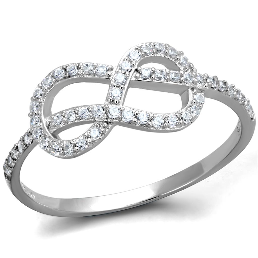 TS360 - Rhodium 925 Sterling Silver Ring with AAA Grade CZ in Clear