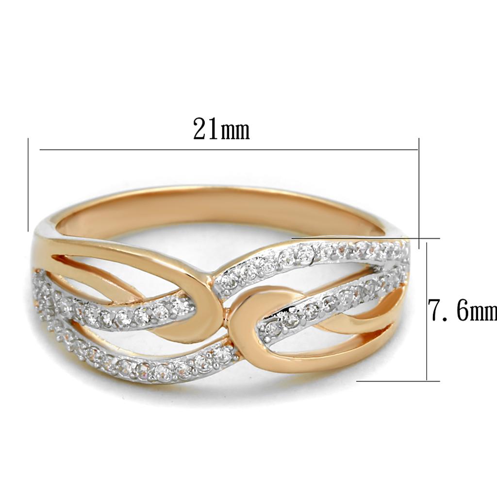 TS361 - Rose Gold + Rhodium 925 Sterling Silver Ring with AAA Grade CZ in Clear