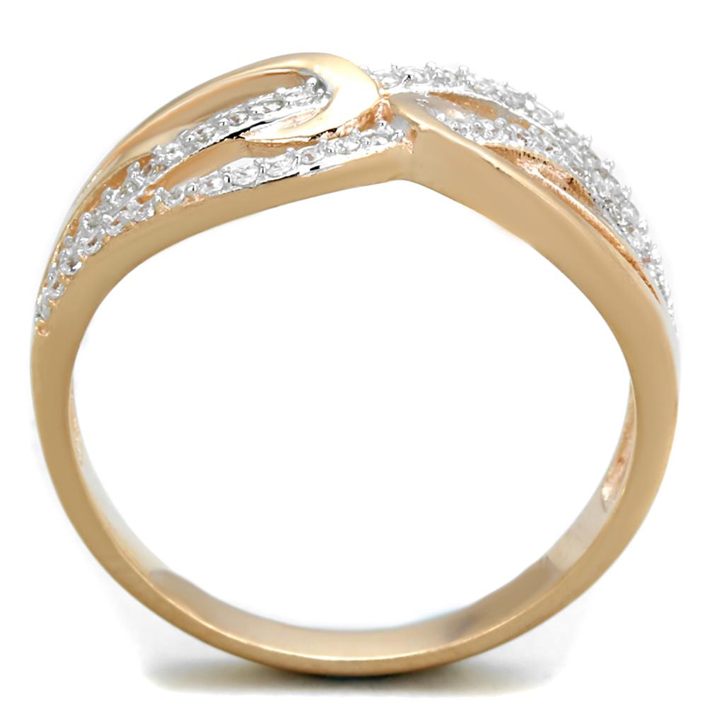 TS361 - Rose Gold + Rhodium 925 Sterling Silver Ring with AAA Grade CZ in Clear