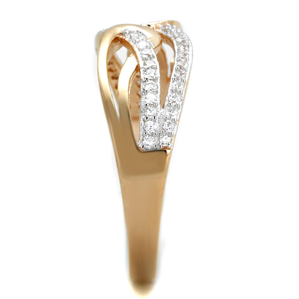 TS361 - Rose Gold + Rhodium 925 Sterling Silver Ring with AAA Grade CZ in Clear