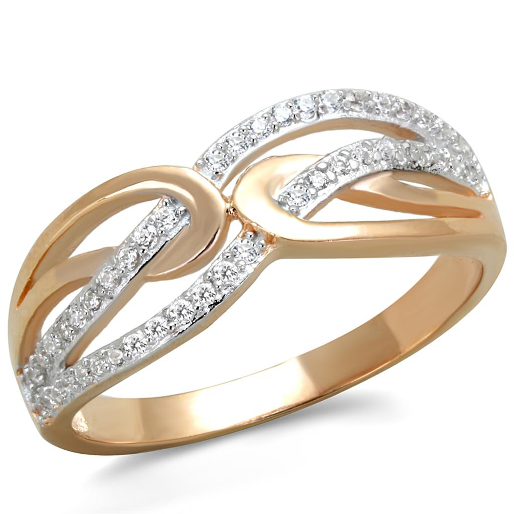 TS361 - Rose Gold + Rhodium 925 Sterling Silver Ring with AAA Grade CZ in Clear
