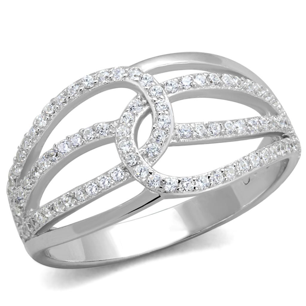 TS363 - Rhodium 925 Sterling Silver Ring with AAA Grade CZ in Clear