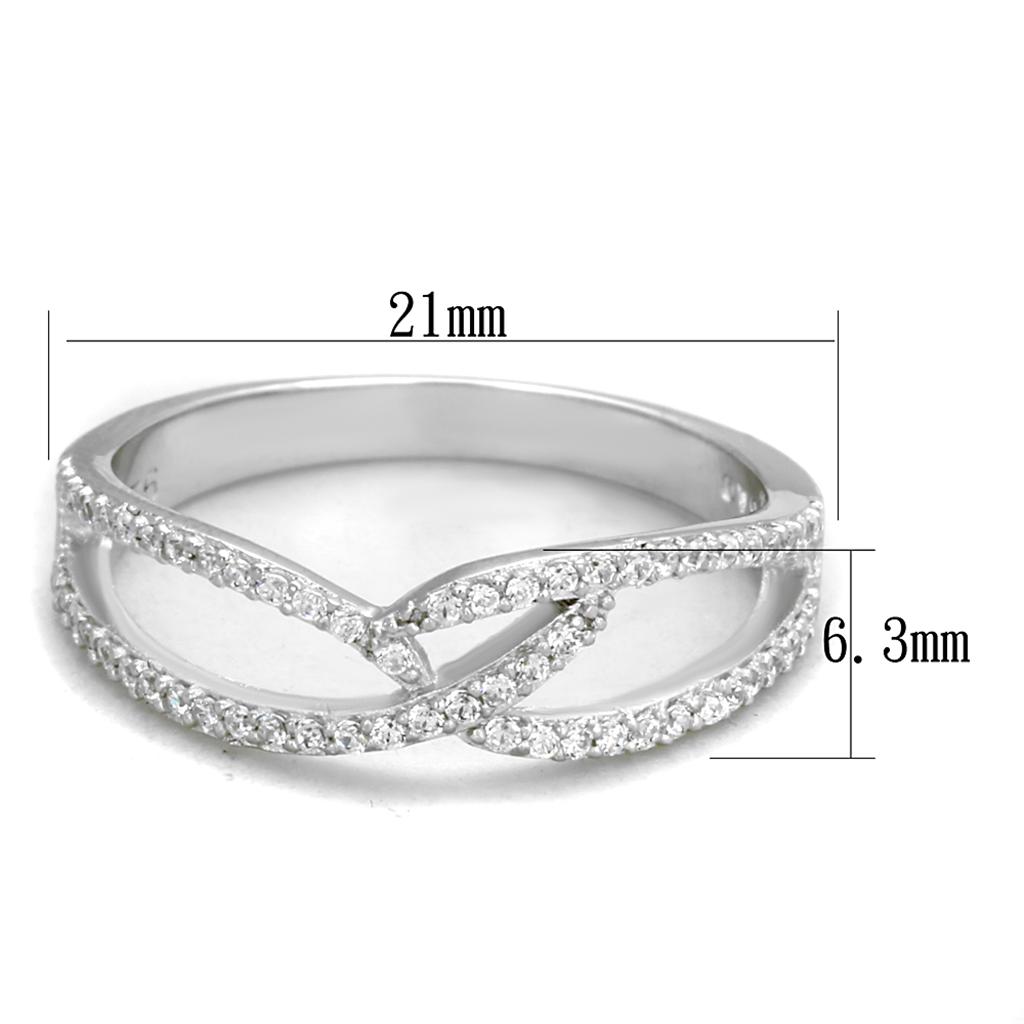 TS365 - Rhodium 925 Sterling Silver Ring with AAA Grade CZ in Clear