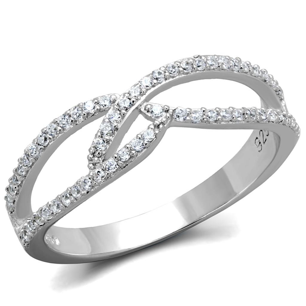 TS365 - Rhodium 925 Sterling Silver Ring with AAA Grade CZ in Clear