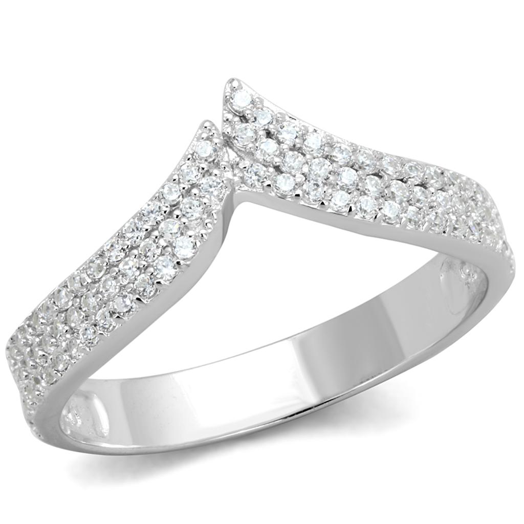 TS366 - Rhodium 925 Sterling Silver Ring with AAA Grade CZ in Clear