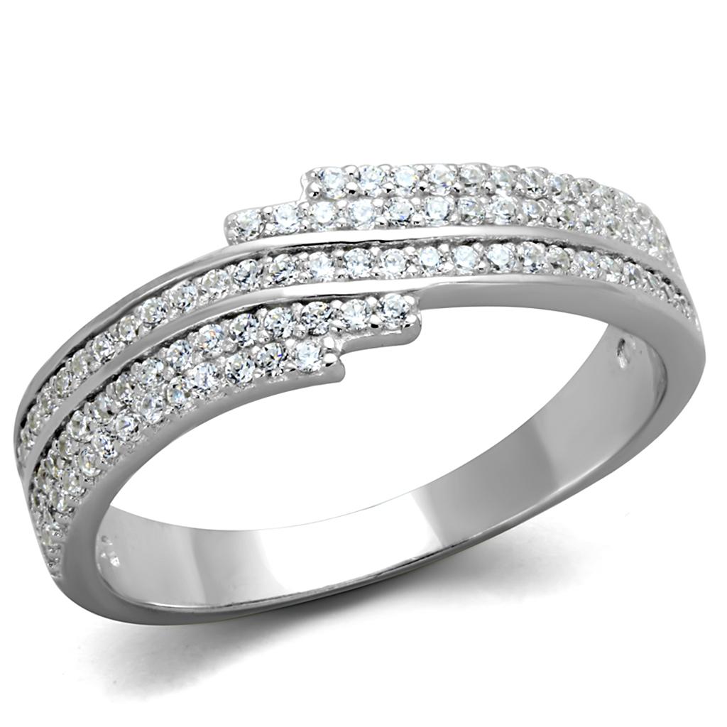 TS367 - Rhodium 925 Sterling Silver Ring with AAA Grade CZ in Clear