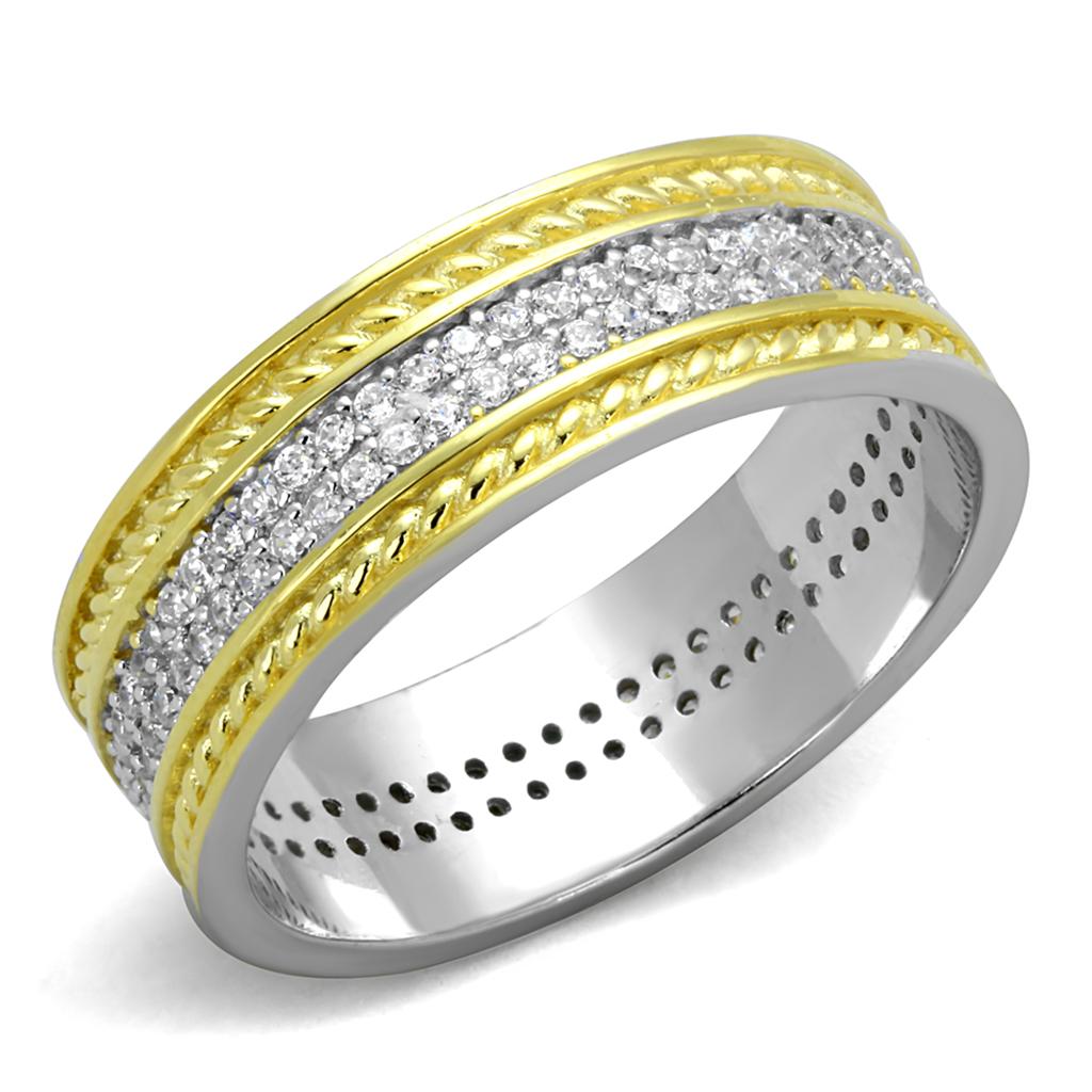 TS369 - Reverse Two-Tone 925 Sterling Silver Ring with AAA Grade CZ in Clear