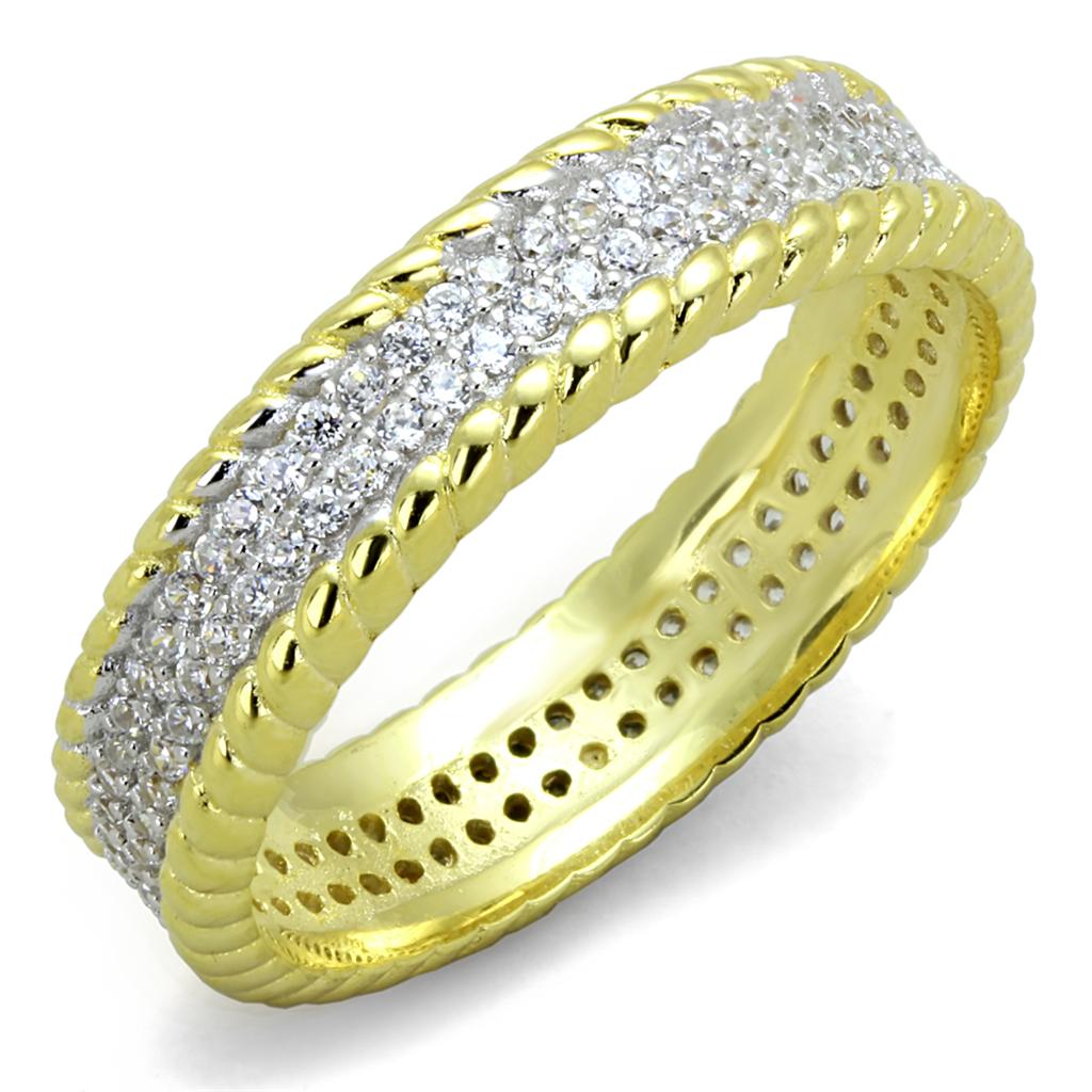 TS371 - Gold+Rhodium 925 Sterling Silver Ring with AAA Grade CZ in Clear
