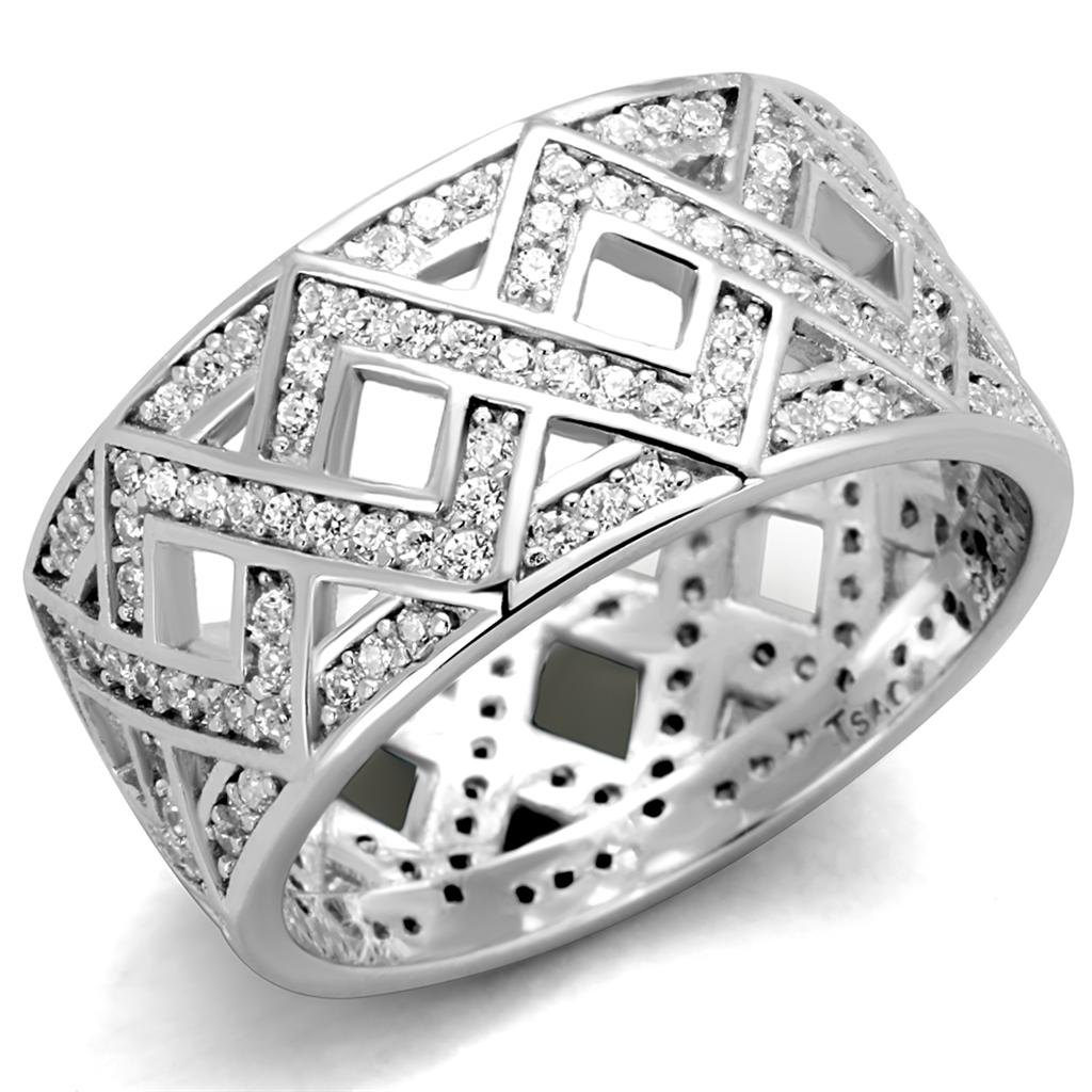 TS372 - Rhodium 925 Sterling Silver Ring with AAA Grade CZ in Clear