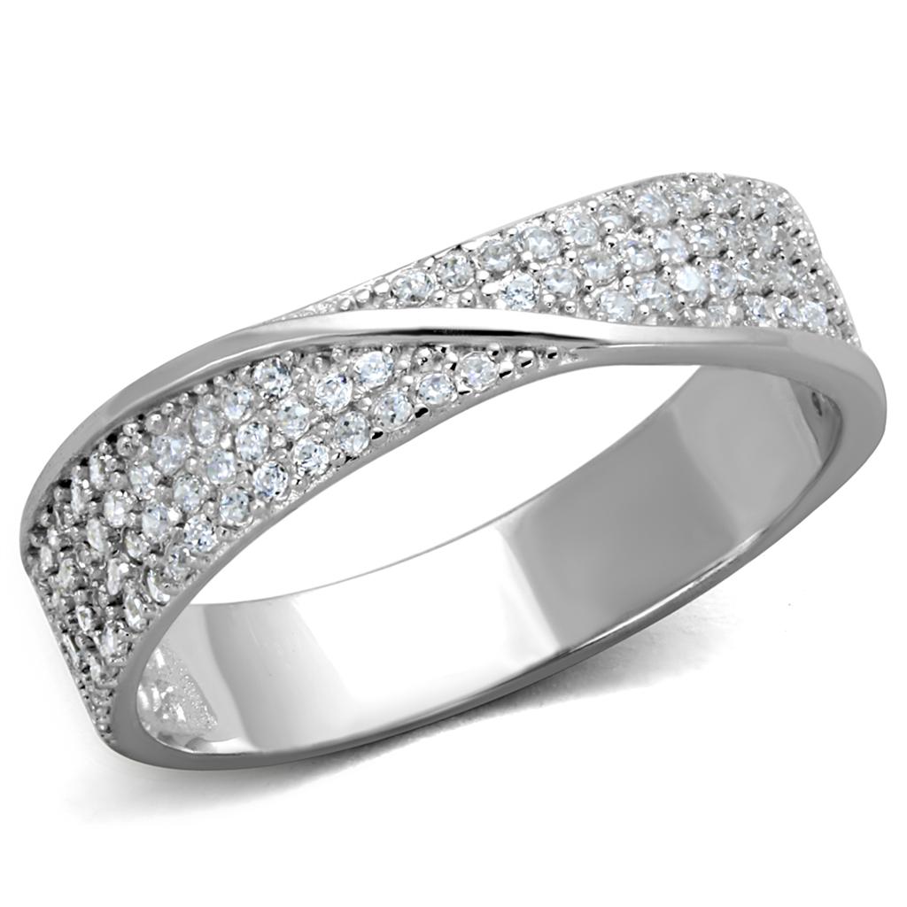 TS373 - Rhodium 925 Sterling Silver Ring with AAA Grade CZ in Clear