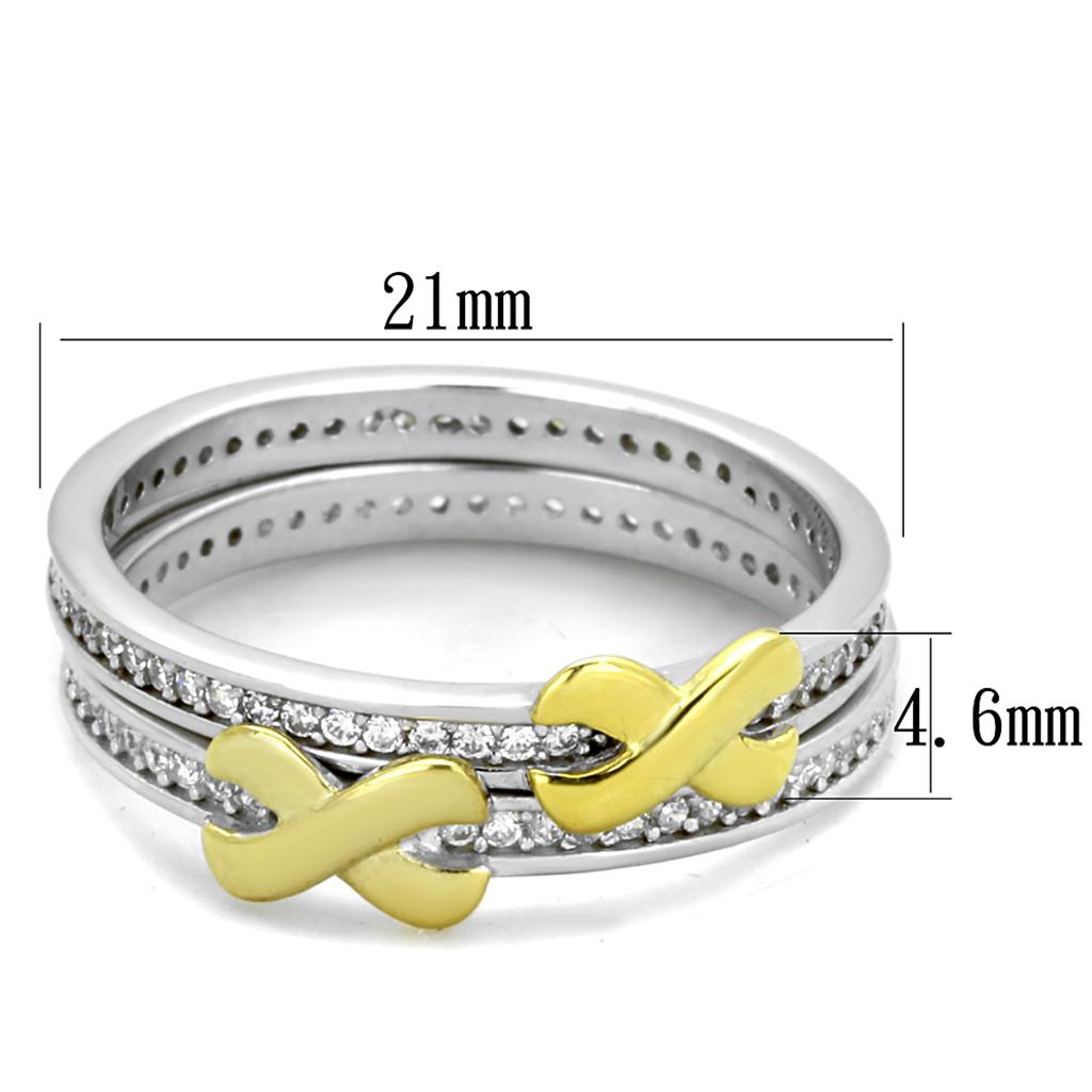 TS374 - Reverse Two-Tone 925 Sterling Silver Ring with AAA Grade CZ in Clear