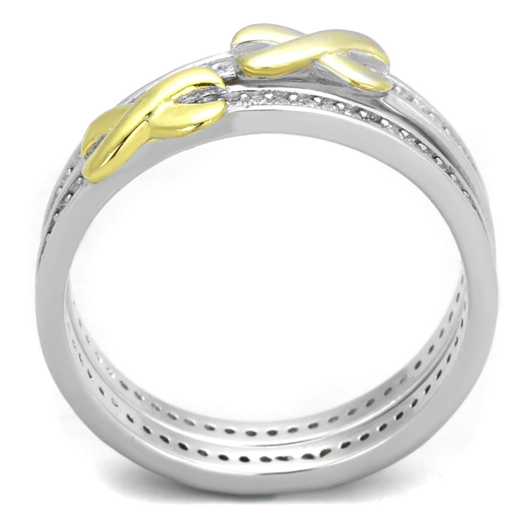 TS374 - Reverse Two-Tone 925 Sterling Silver Ring with AAA Grade CZ in Clear