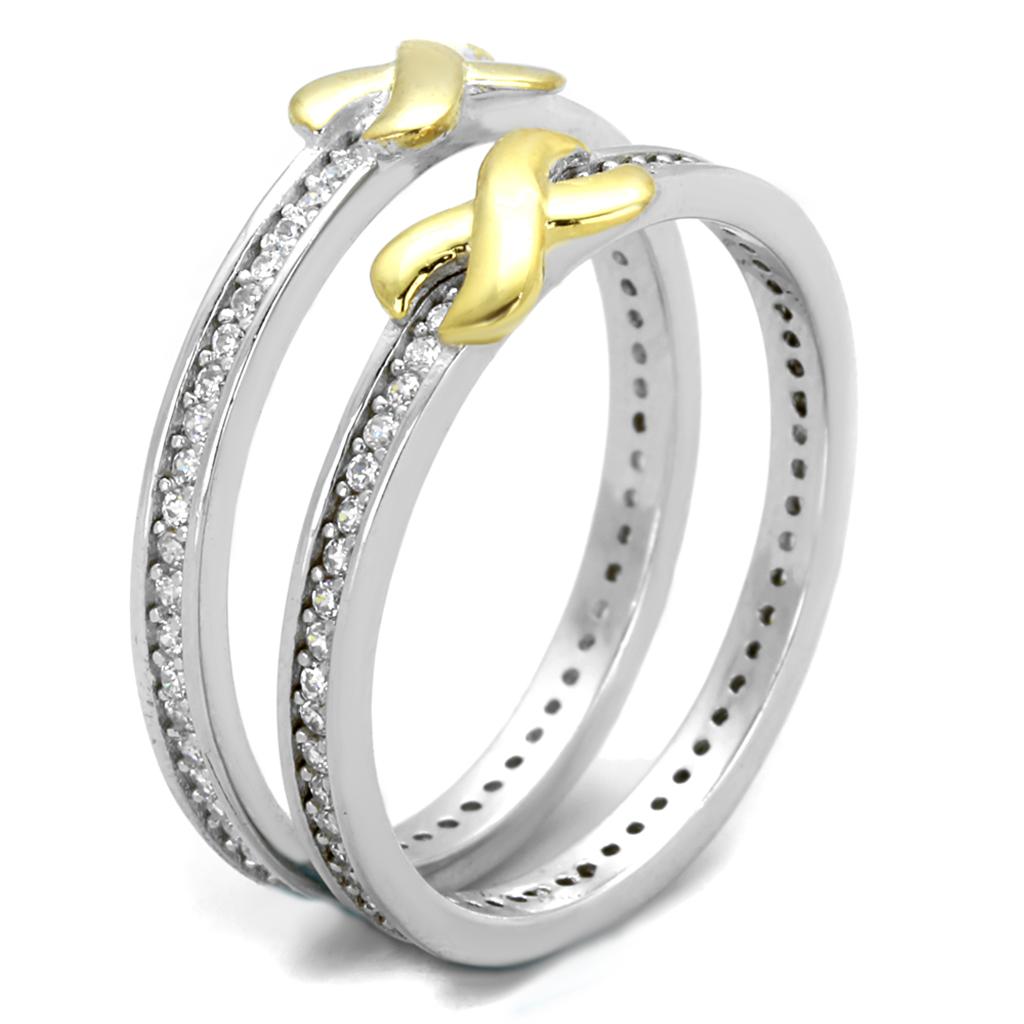 TS374 - Reverse Two-Tone 925 Sterling Silver Ring with AAA Grade CZ in Clear