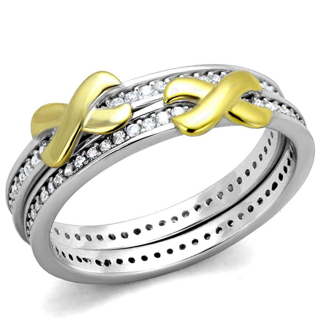 TS374 - Reverse Two-Tone 925 Sterling Silver Ring with AAA Grade CZ in Clear