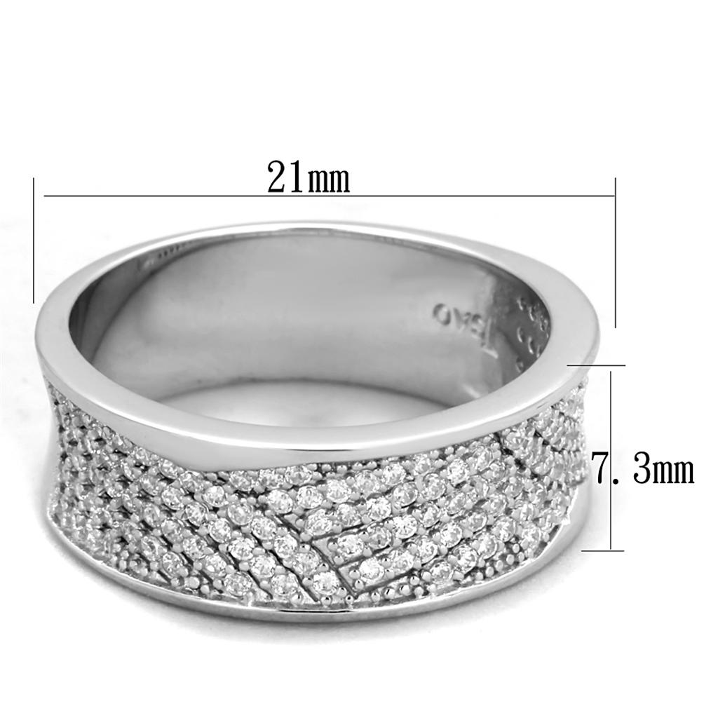 TS376 - Rhodium 925 Sterling Silver Ring with AAA Grade CZ in Clear