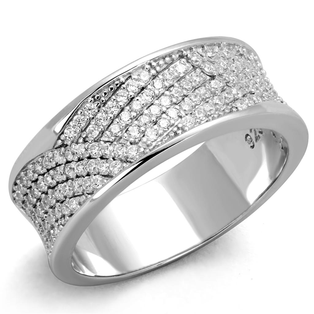 TS376 - Rhodium 925 Sterling Silver Ring with AAA Grade CZ in Clear