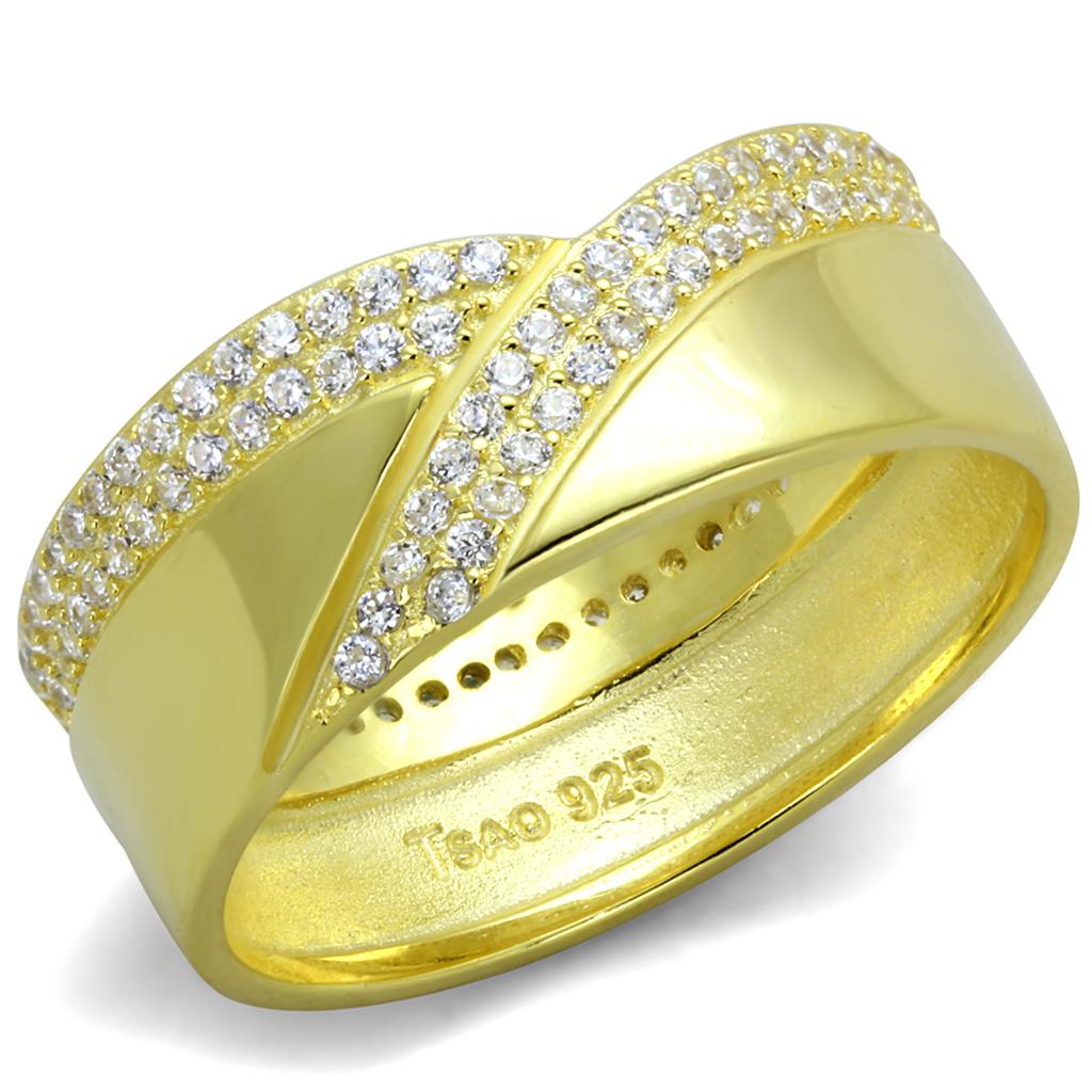 TS380 - Gold 925 Sterling Silver Ring with AAA Grade CZ in Clear