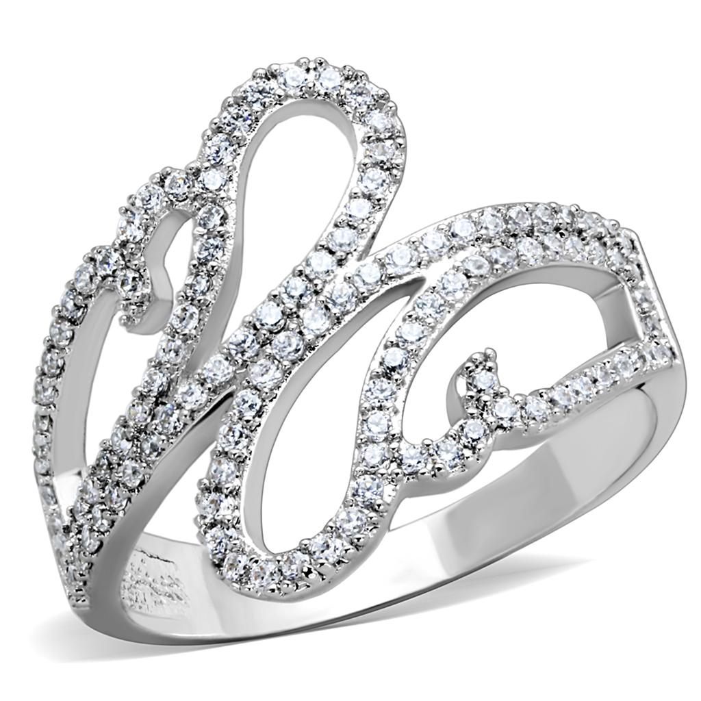 TS383 - Rhodium 925 Sterling Silver Ring with AAA Grade CZ in Clear