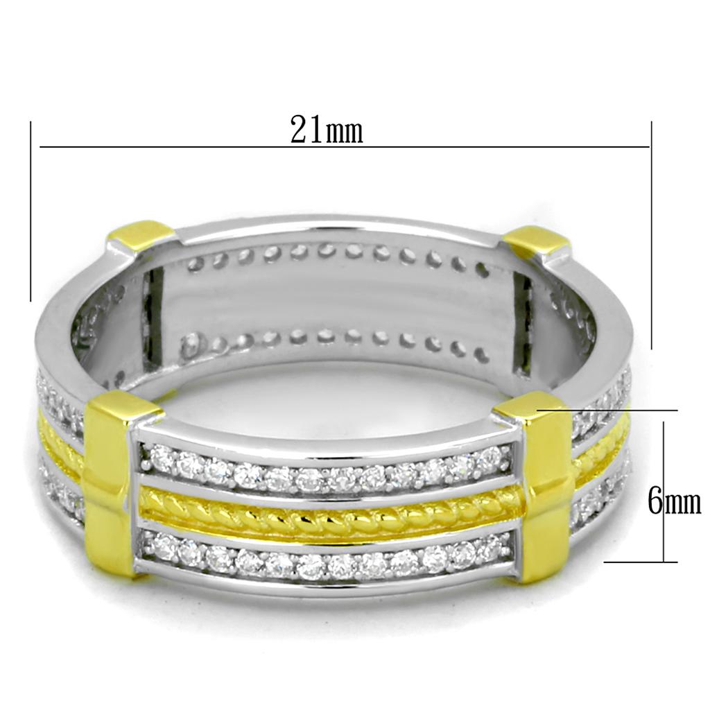 TS384 - Reverse Two-Tone 925 Sterling Silver Ring with AAA Grade CZ in Clear