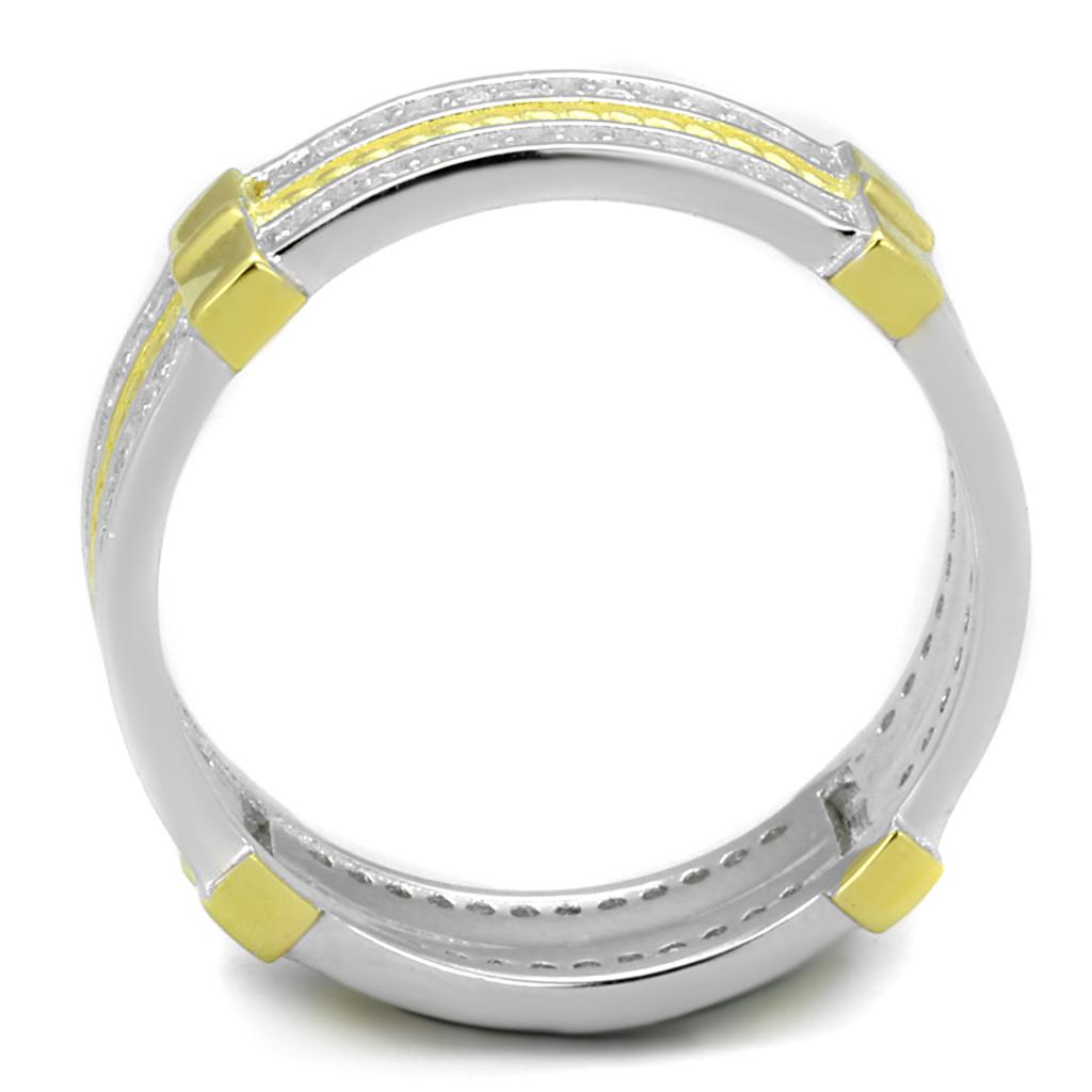 TS384 - Reverse Two-Tone 925 Sterling Silver Ring with AAA Grade CZ in Clear