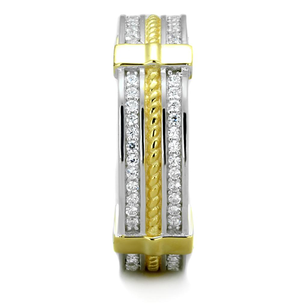 TS384 - Reverse Two-Tone 925 Sterling Silver Ring with AAA Grade CZ in Clear