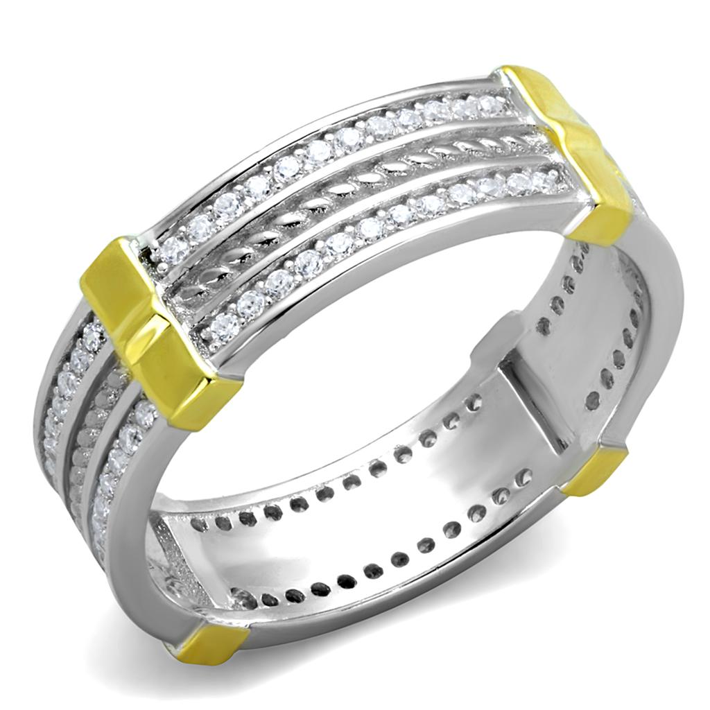 TS384 - Reverse Two-Tone 925 Sterling Silver Ring with AAA Grade CZ in Clear